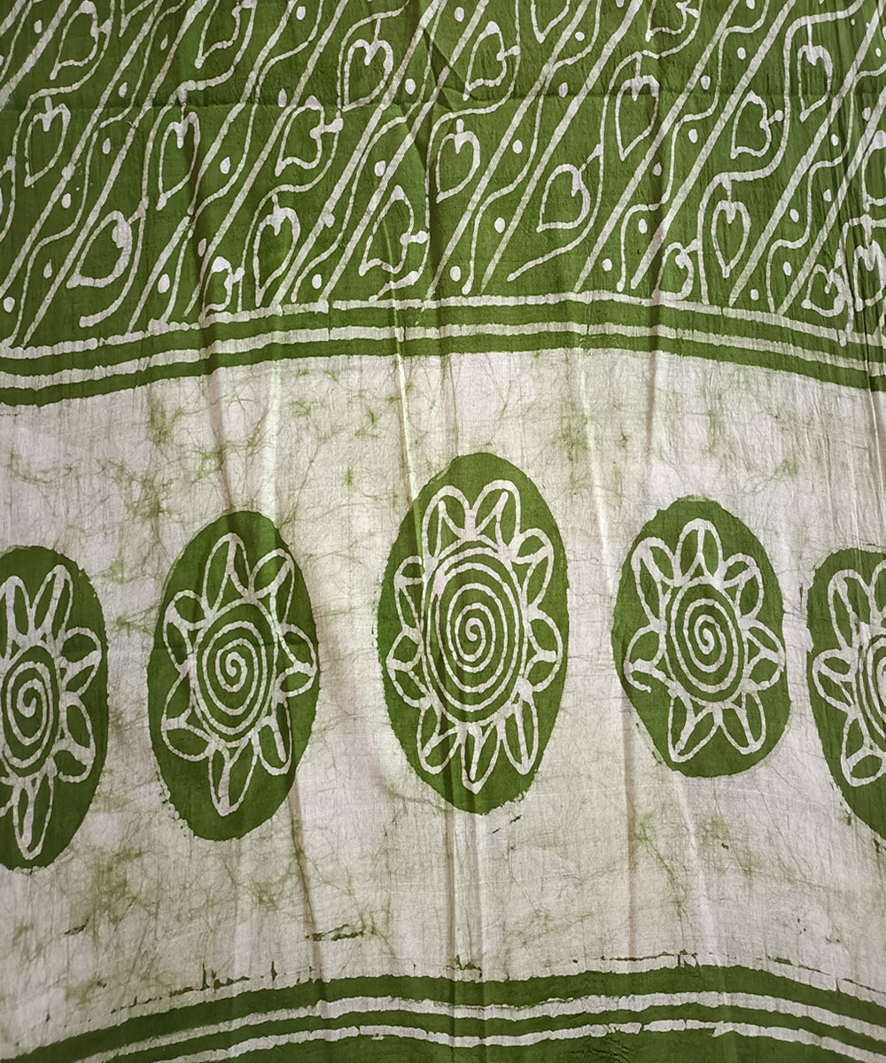 3pc Green white hand spun handwoven cotton batik dress material