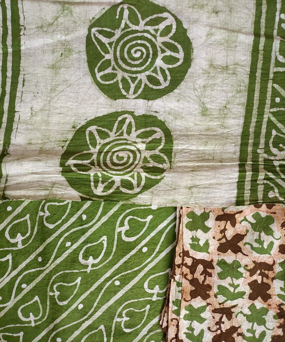 3pc Green white hand spun handwoven cotton batik dress material