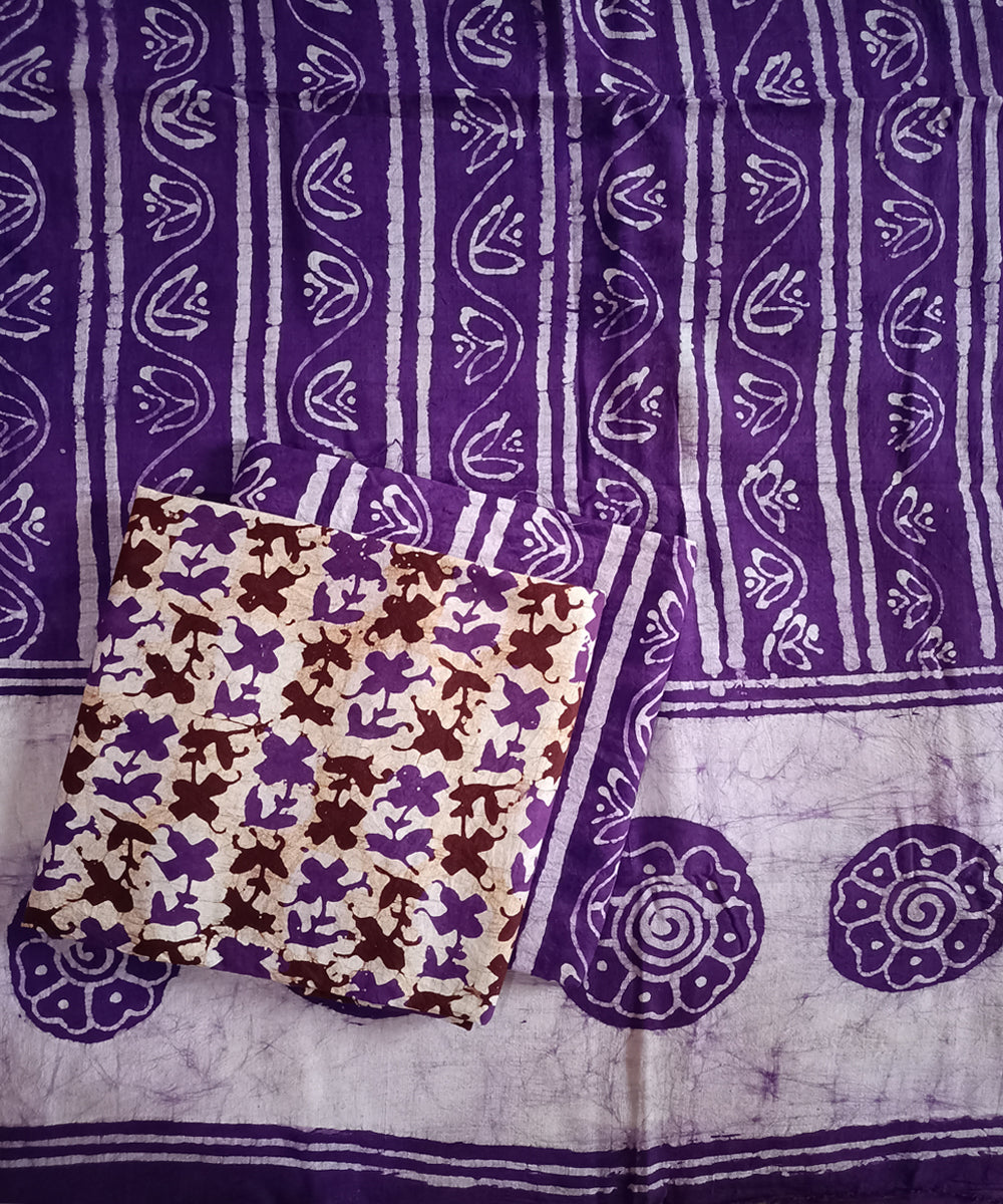 3pc Violet white hand spun handwoven cotton batik dress material