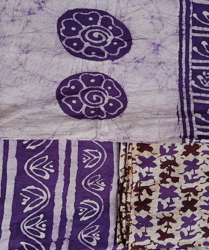 3pc Violet white hand spun handwoven cotton batik dress material