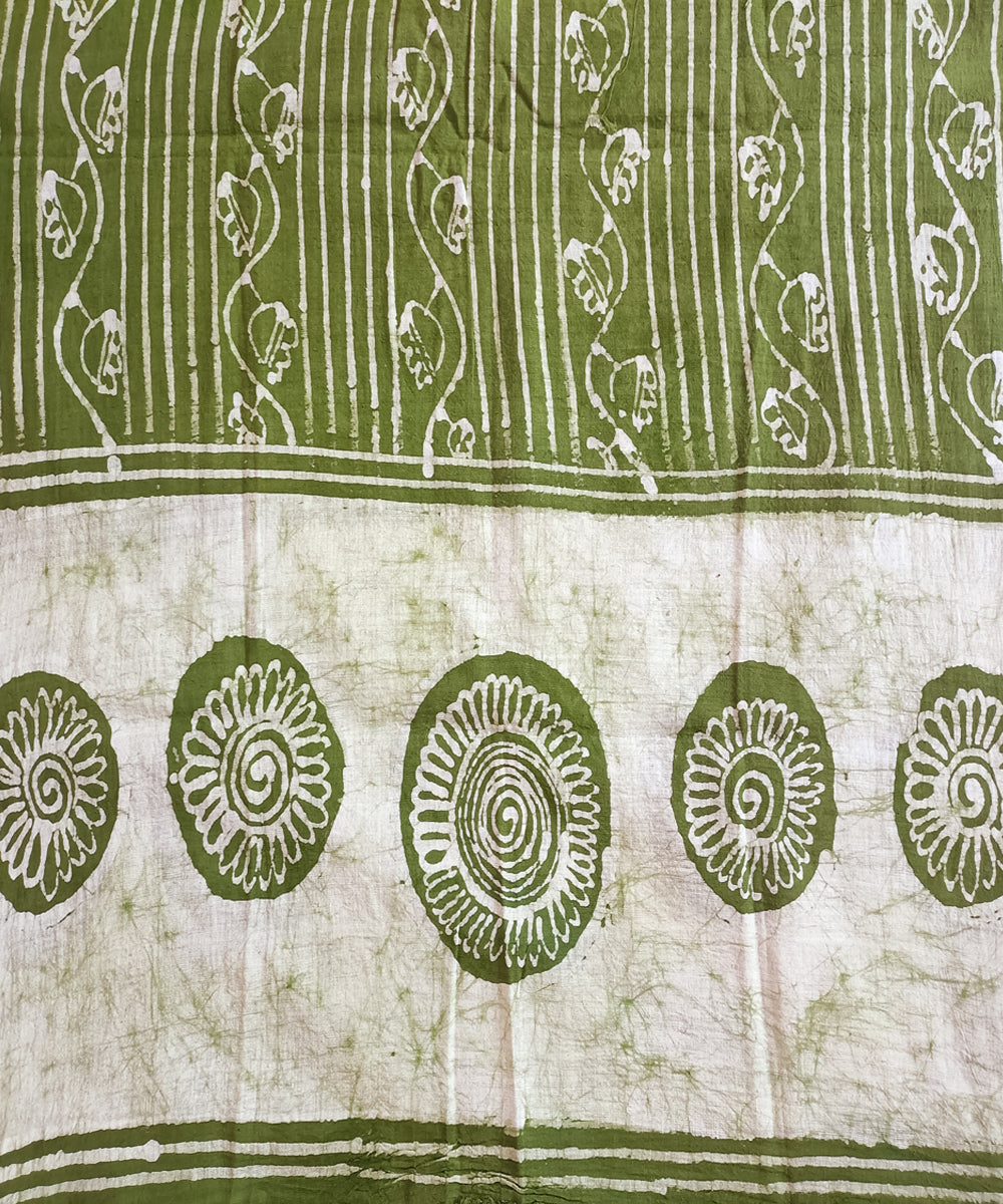3pc Green white hand spun hand woven cotton batik dress material