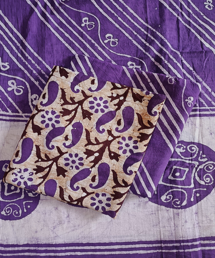 3pc Purple handspun handwoven cotton batik dress material