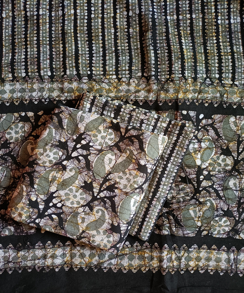 3pc Black yellow handspun hand woven cotton batik dress material