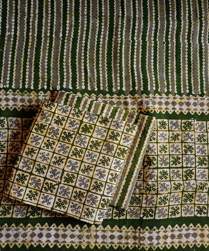 3pc Green yellow handspun handwoven cotton batik dress material