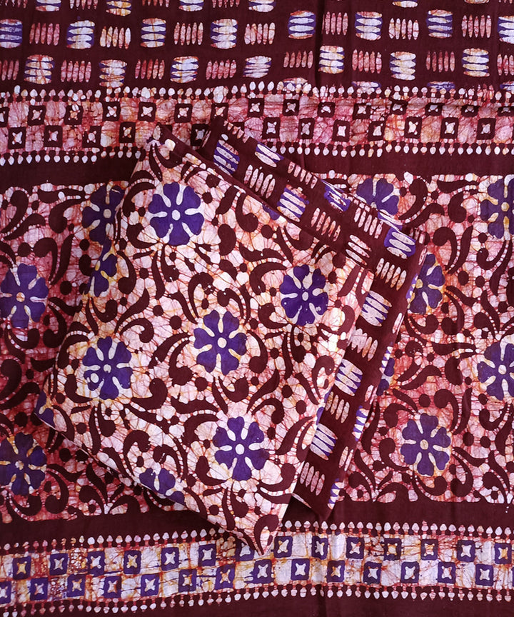 3pc Brown purple handwoven handspun cotton batik dress material