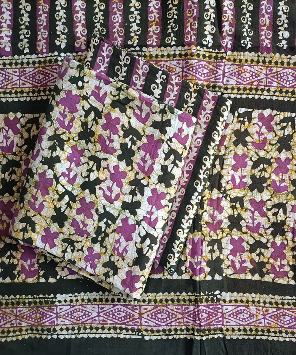 3pc Green pink hand spun handwoven batik cotton dress material
