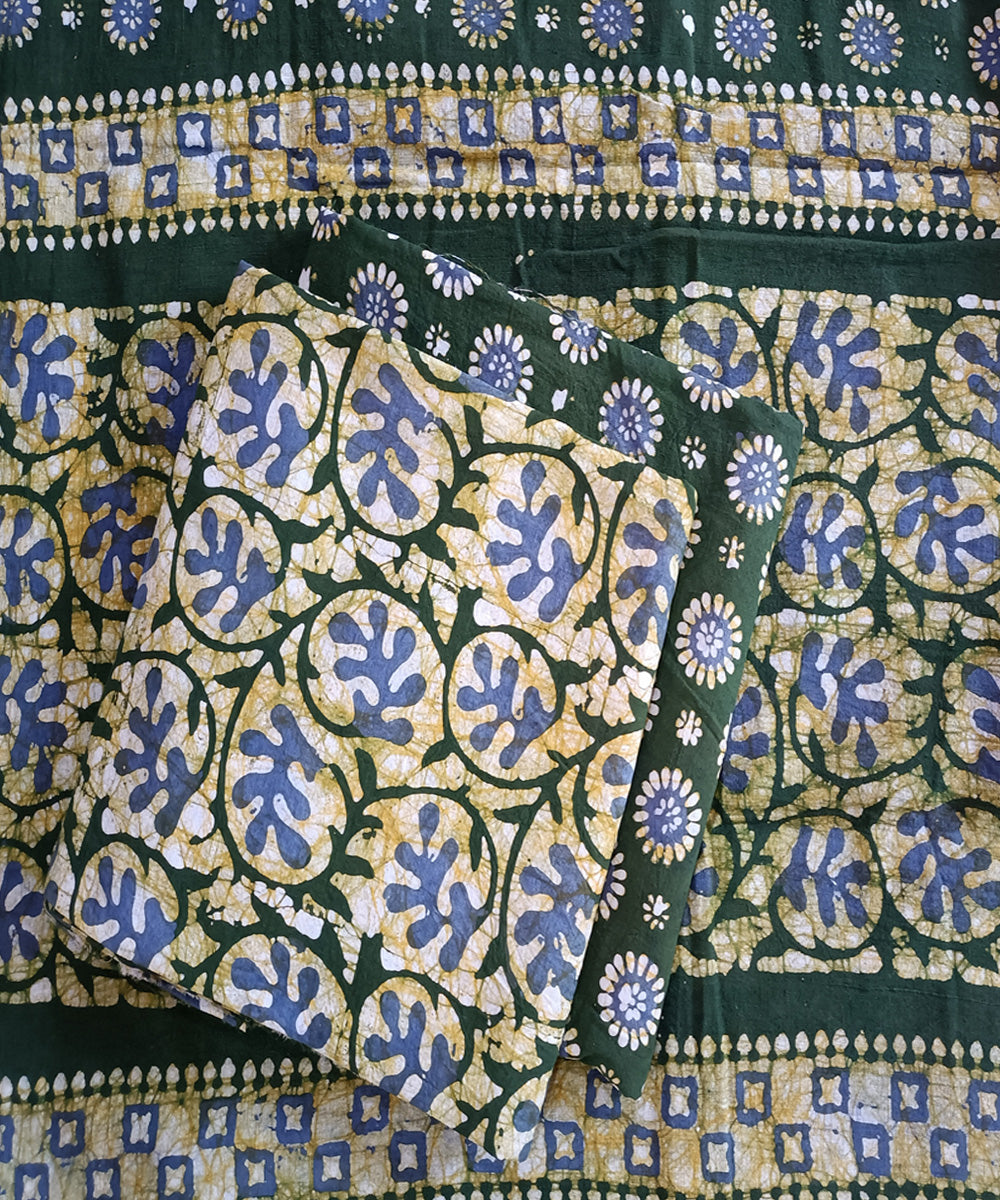 3pc Green violet handspun handwoven cotton batik dress material