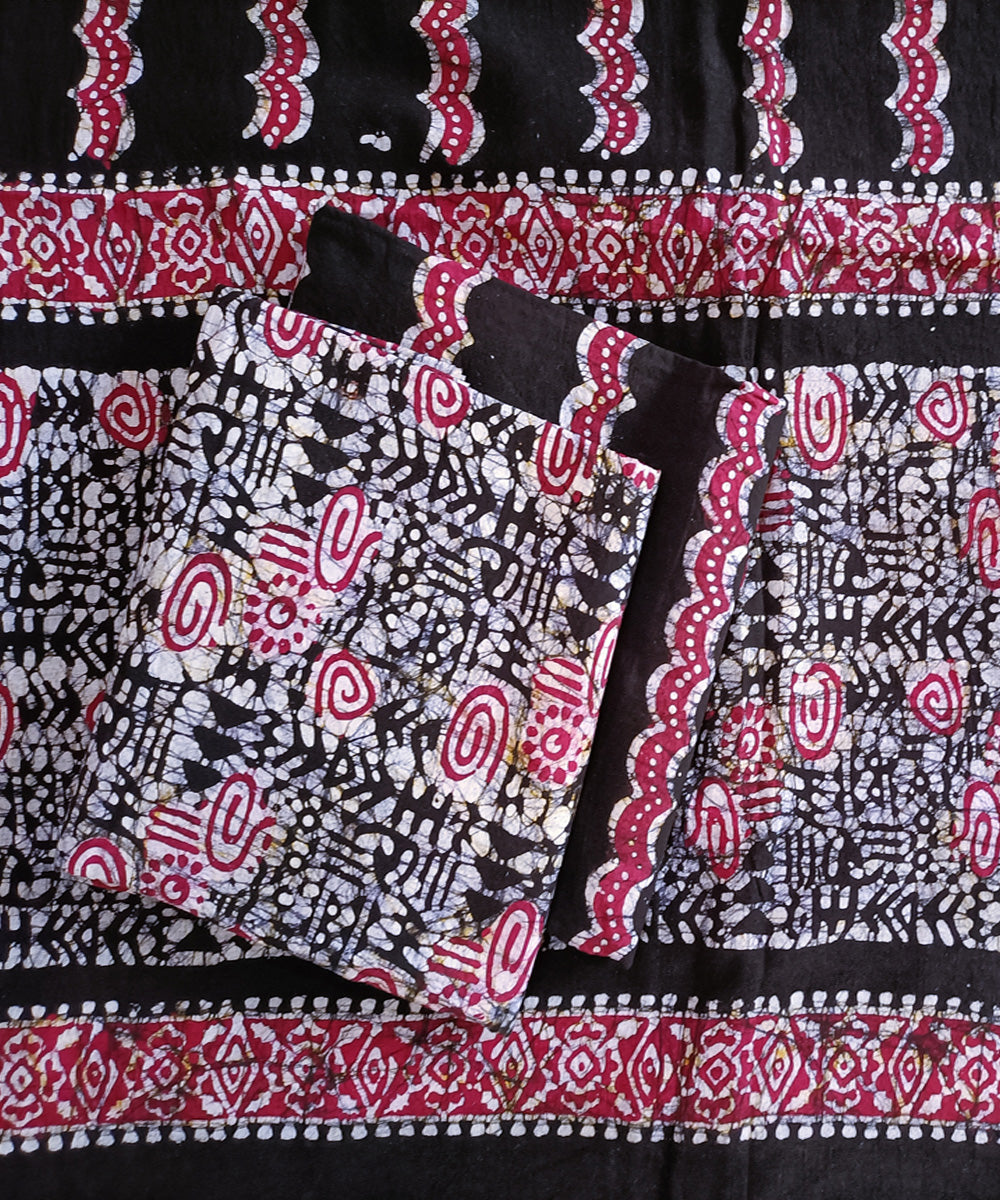 3pc Black pink handspun handwoven cotton batik dress material