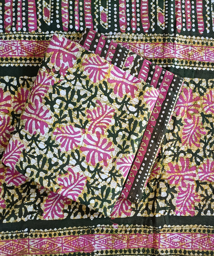 3pc Green pink handspun handwoven batik cotton dress material