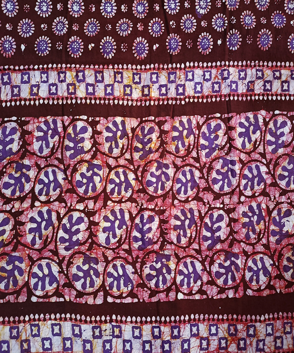 3pc Brown purple handspun handwoven cotton batik dress material