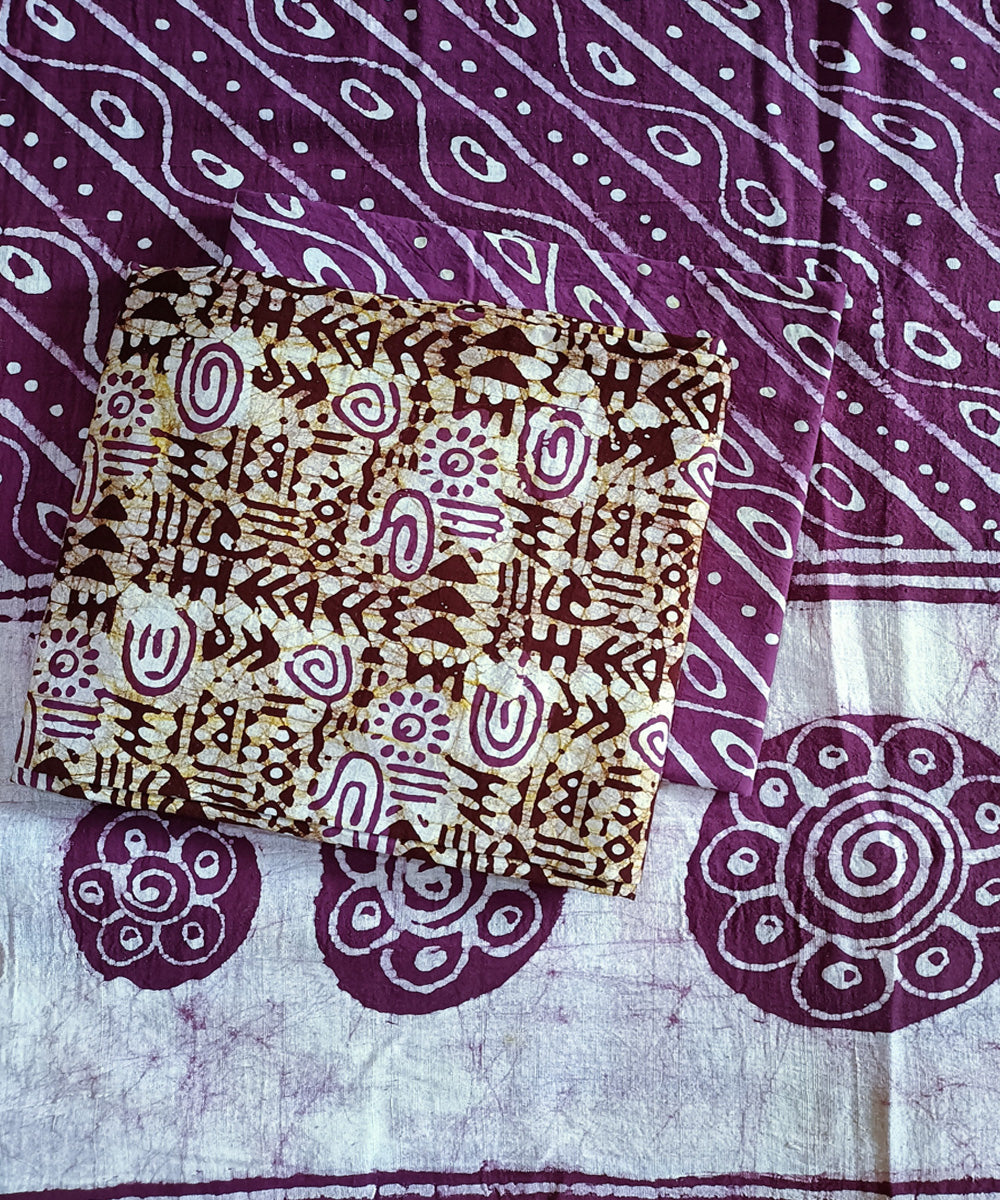 3pc Purple white handwoven handspun cotton batik dress material