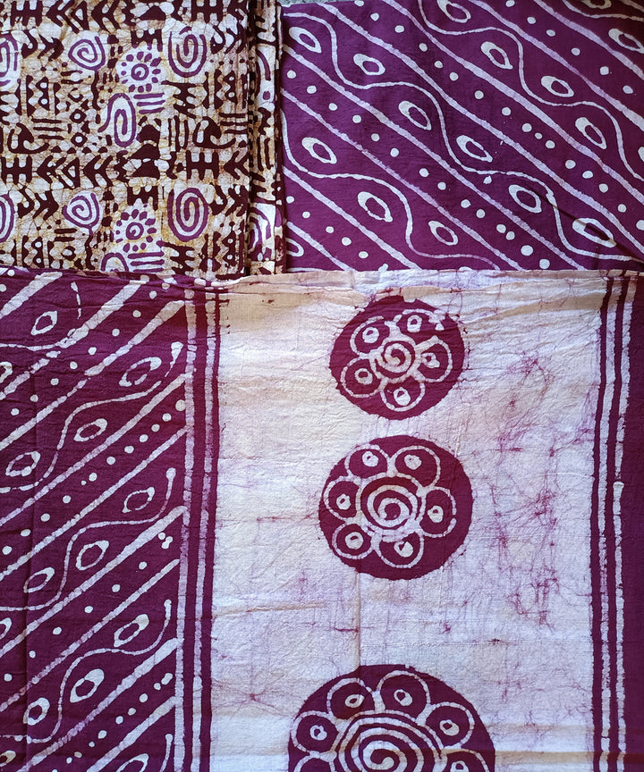 3pc Purple white handwoven handspun cotton batik dress material