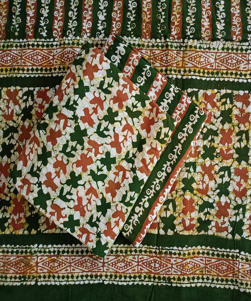 3pc Green orange handspun handwoven cotton batik dress material