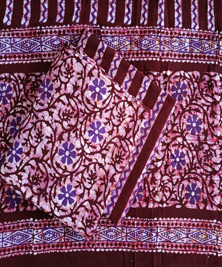 3pc Purple Brown yellow handspun handwoven cotton batik dress material