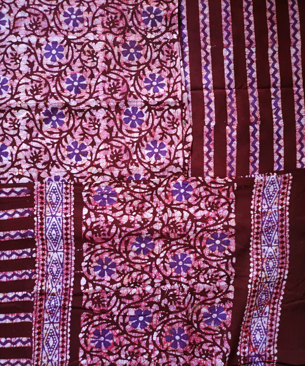 3pc Purple Brown yellow handspun handwoven cotton batik dress material