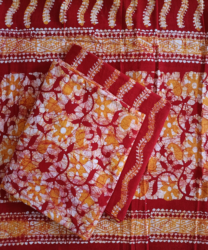 3pc Red yellow handspun handwoven cotton batik dress material