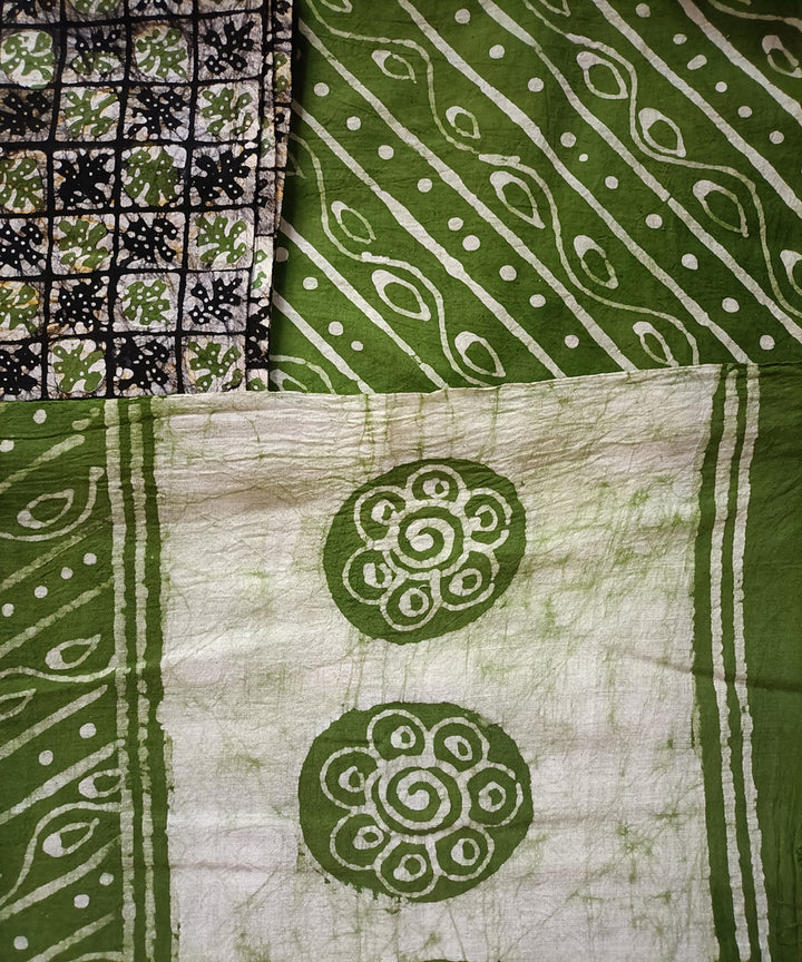 3pc Parrot green black handspun handwoven cotton batik dress material