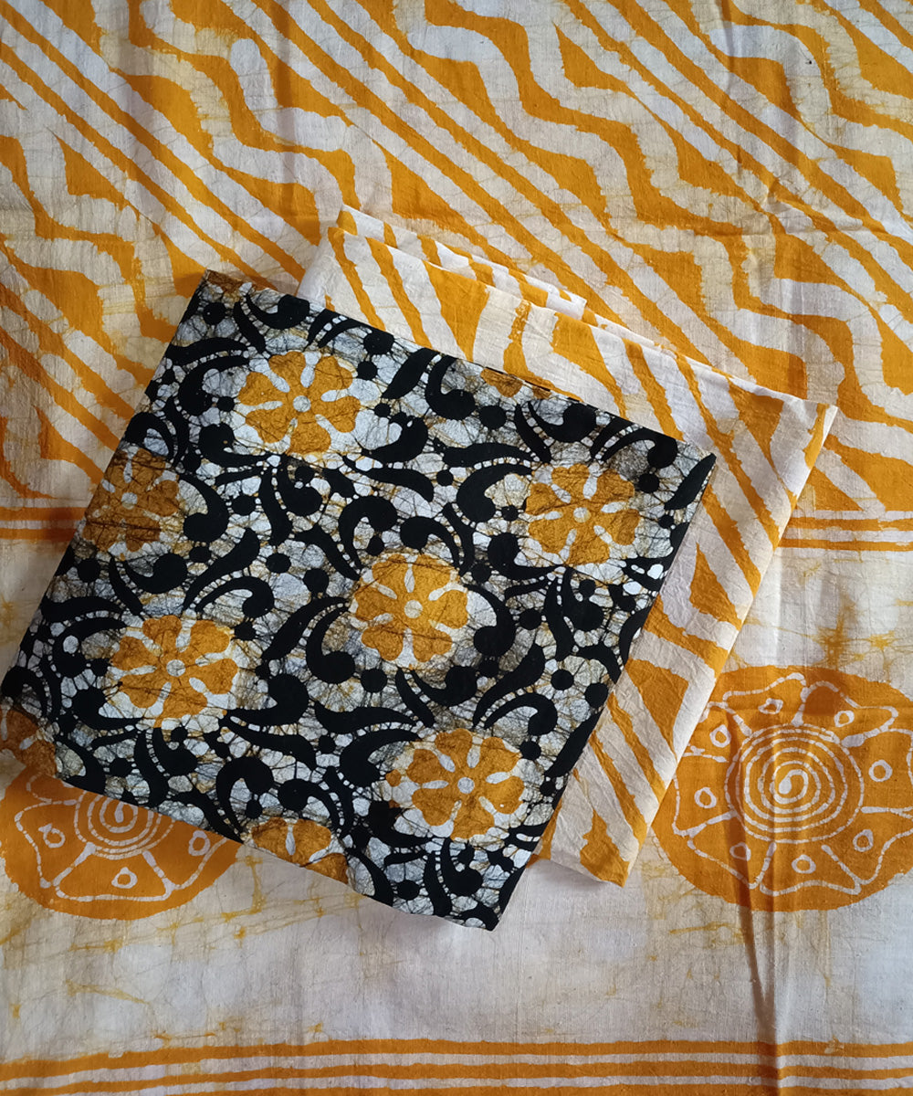3pc Yellow black handspun handwoven cotton batik dress material