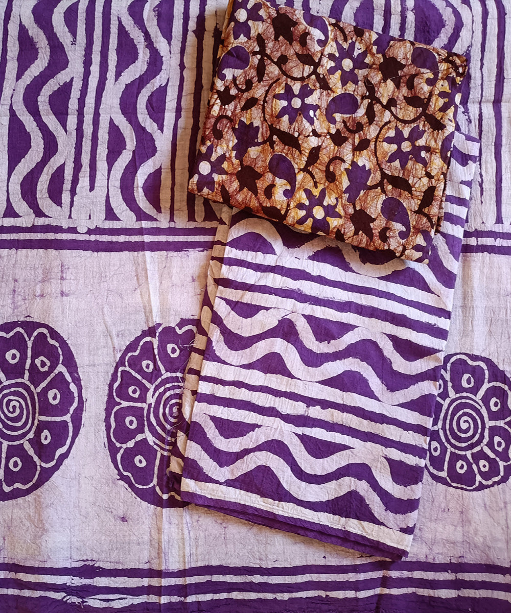 3pc Purple Brown handspun handwoven cotton batik dress material