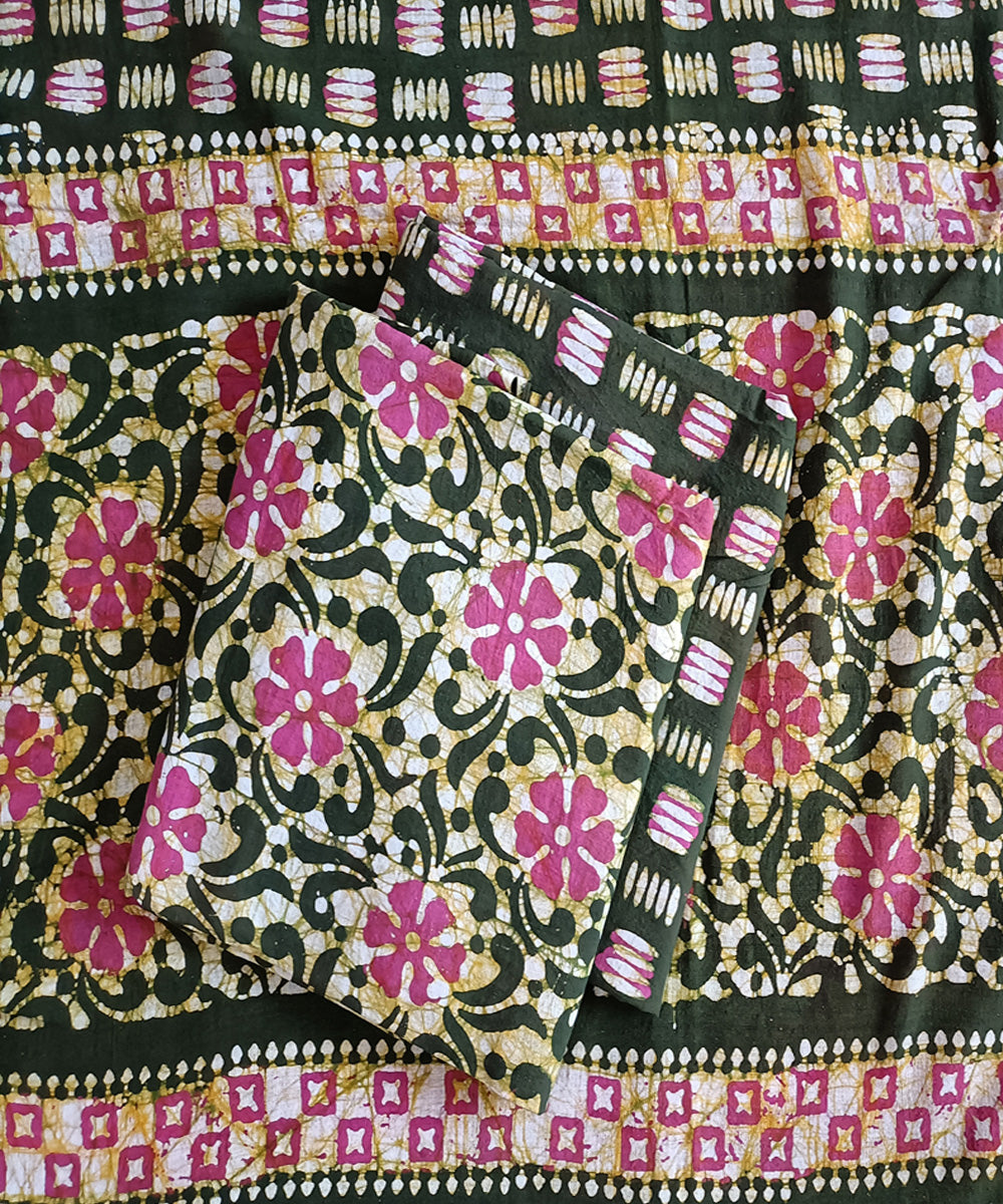 3pc Green pink handspun handwoven cotton batik dress material