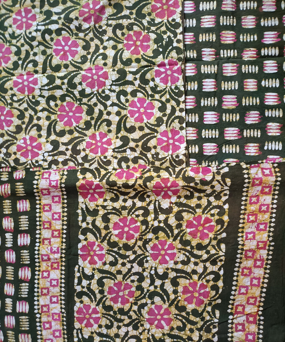 3pc Green pink handspun handwoven cotton batik dress material