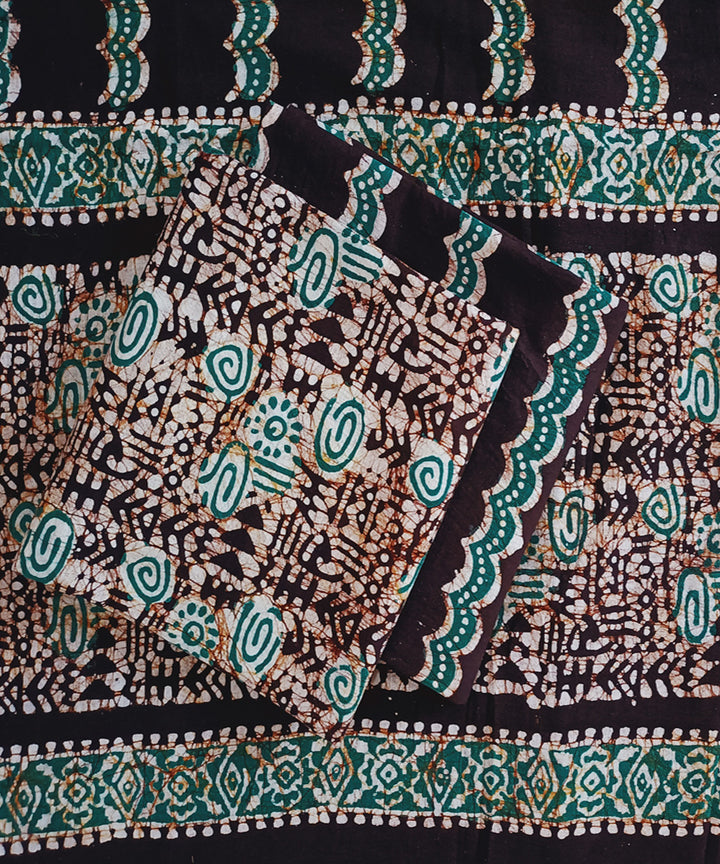3pc Black bottle green handspun handwoven cotton batik dress material