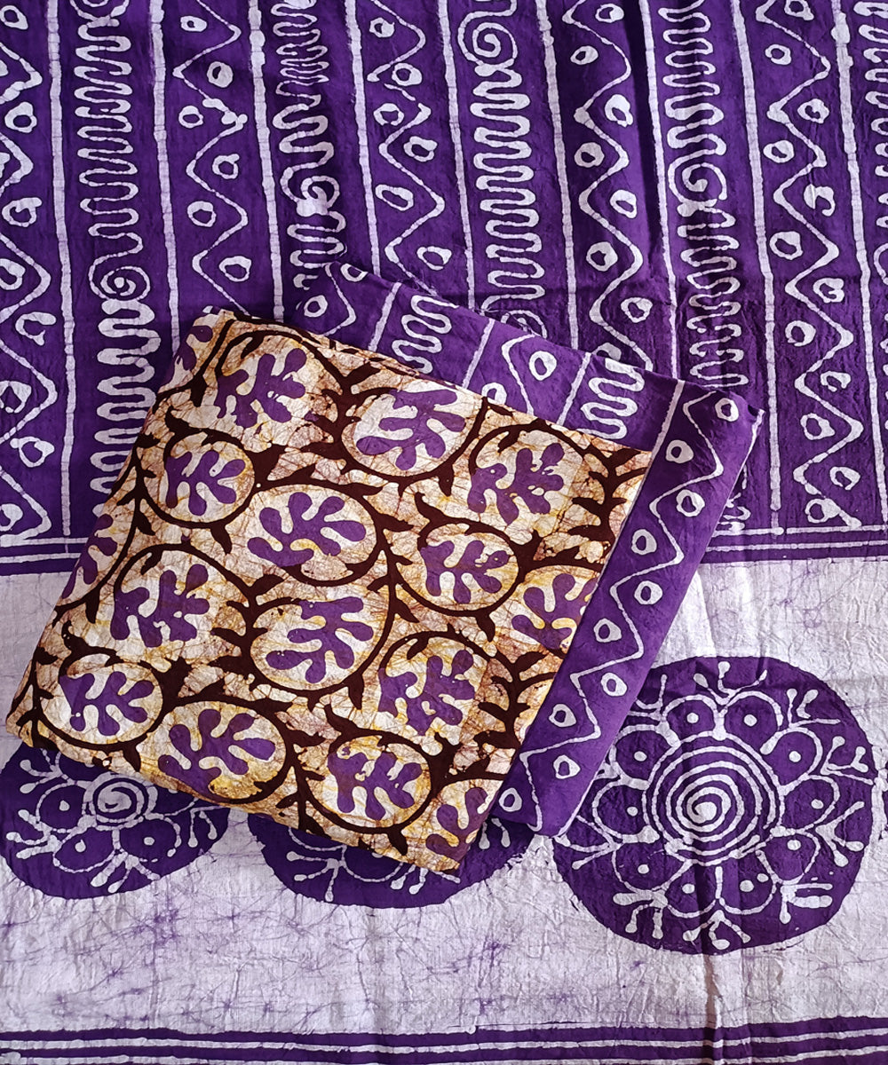 3pc Purple white handwoven handspun batik cotton dress material