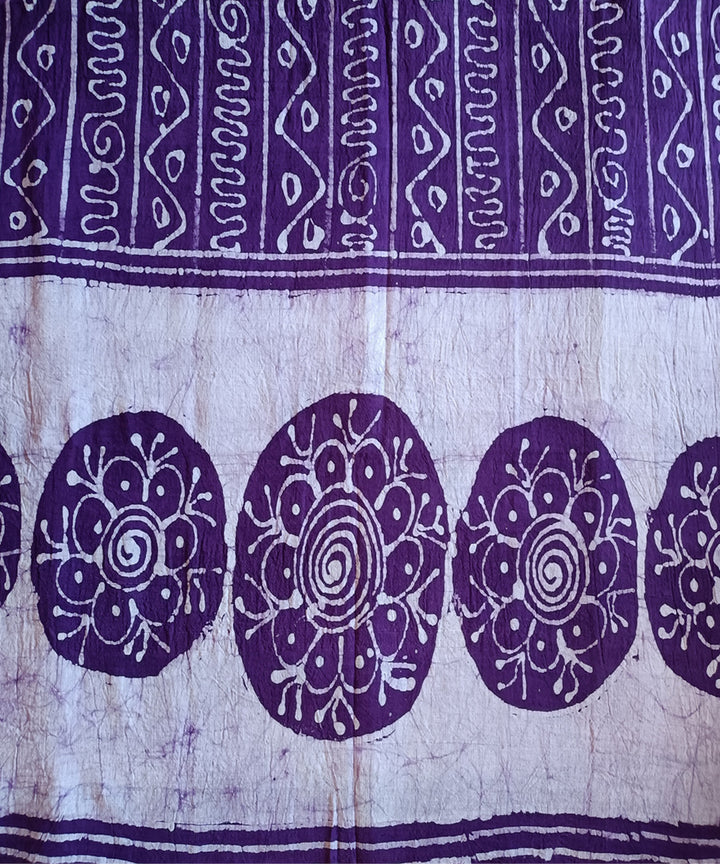 3pc Purple white handwoven handspun batik cotton dress material