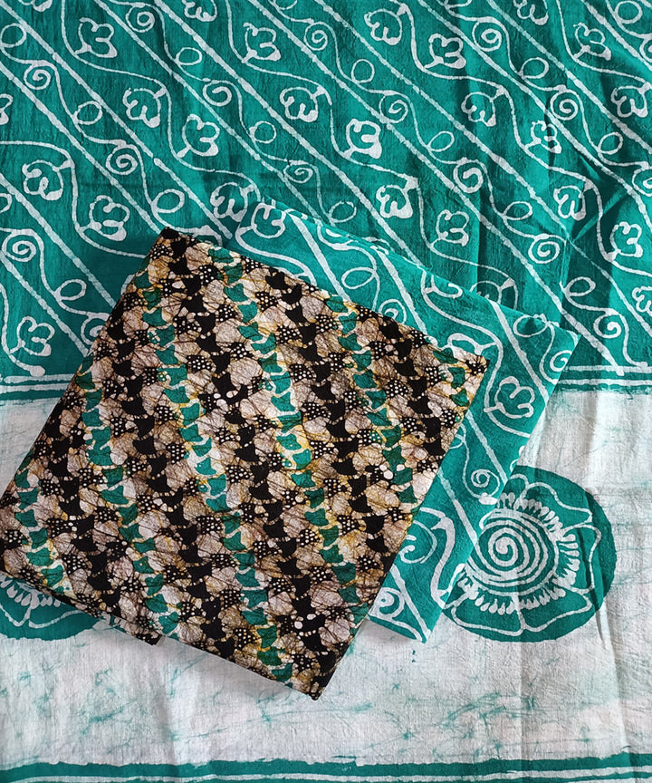 3pc Cyan green white handspun handwoven cotton batik dress material
