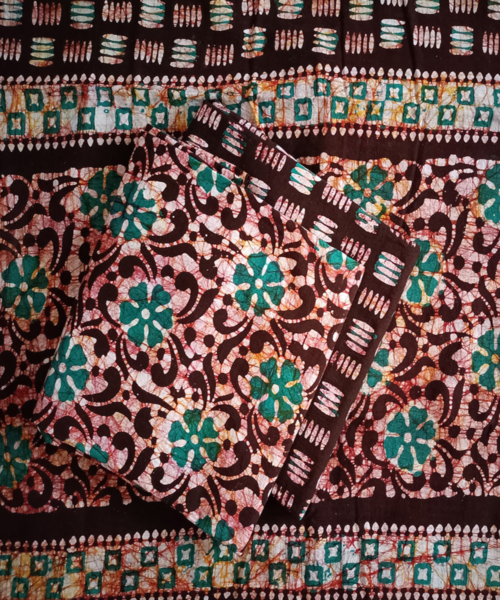 3pc Brown green handspun handwoven cotton batik dress material