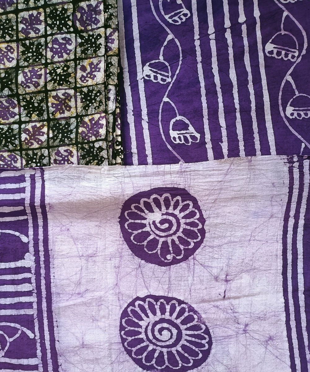 3pc Purple black handwoven handspun cotton batik dress material