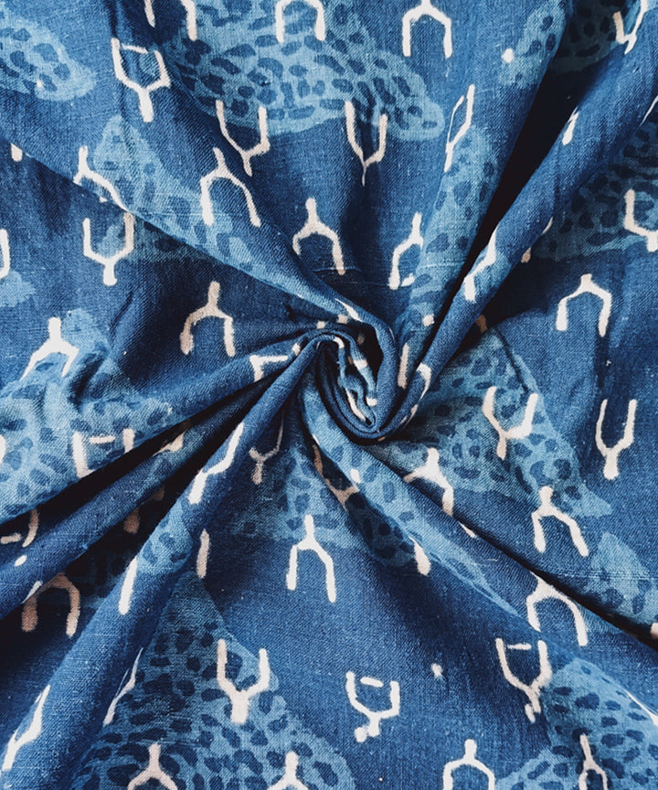 Blue handspun handwoven cotton dabu blouse piece