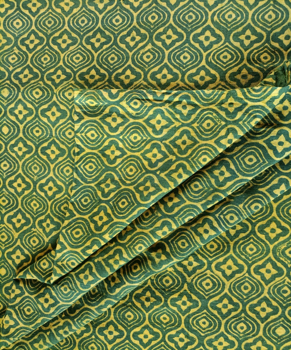 Green yellow hyellowspun hyellowwoven cotton ajrakh blouse piece