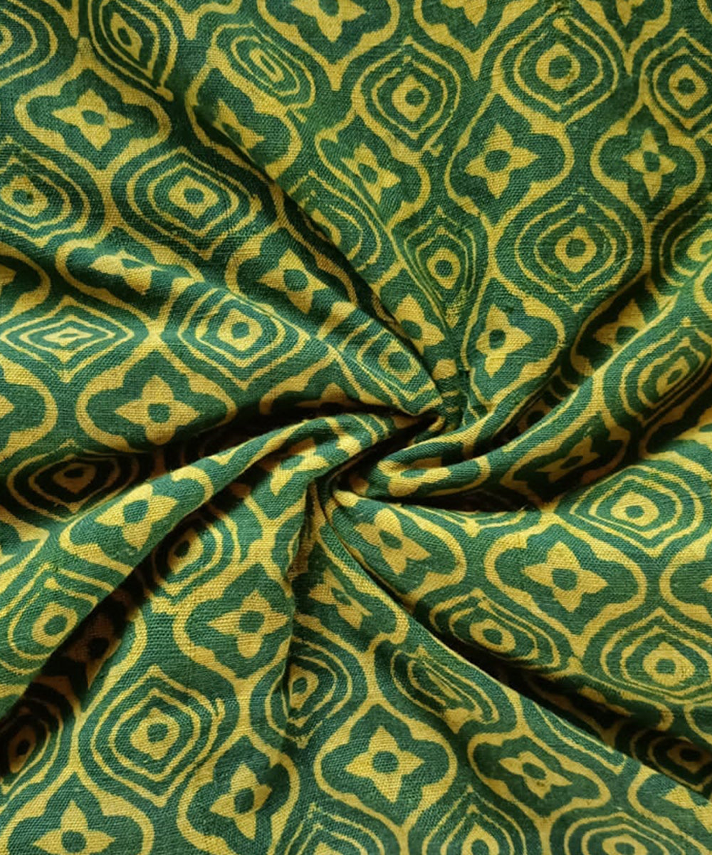 Green yellow hyellowspun hyellowwoven cotton ajrakh blouse piece