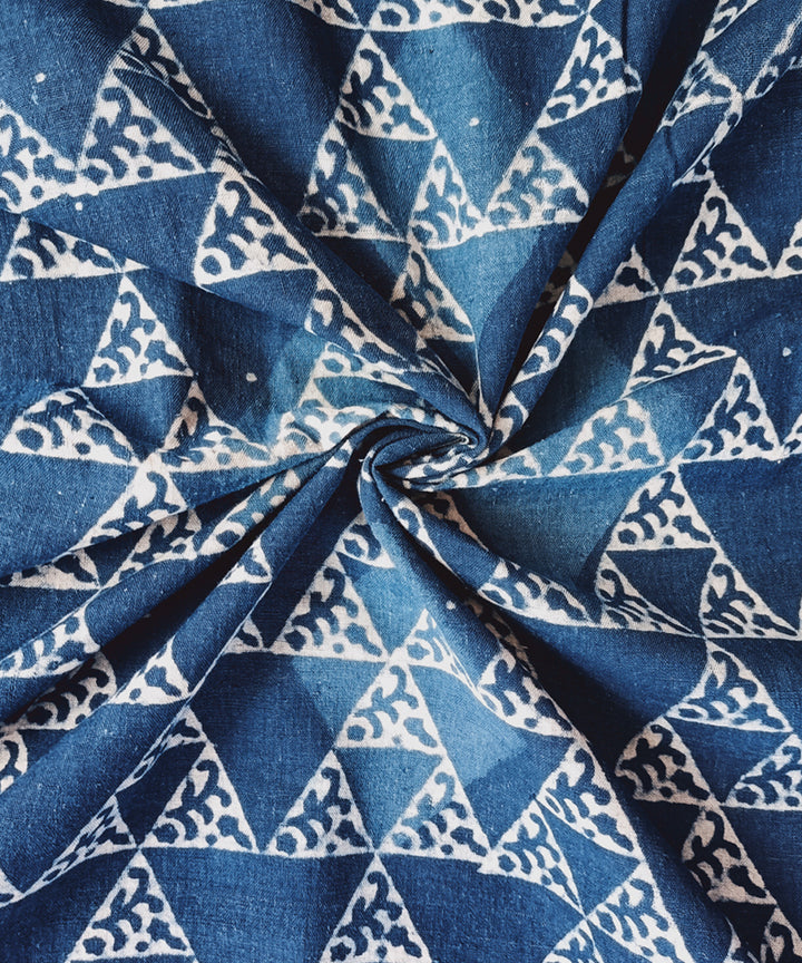 2.5 m Indigo dyed handspun handwoven cotton dabu print kurta material