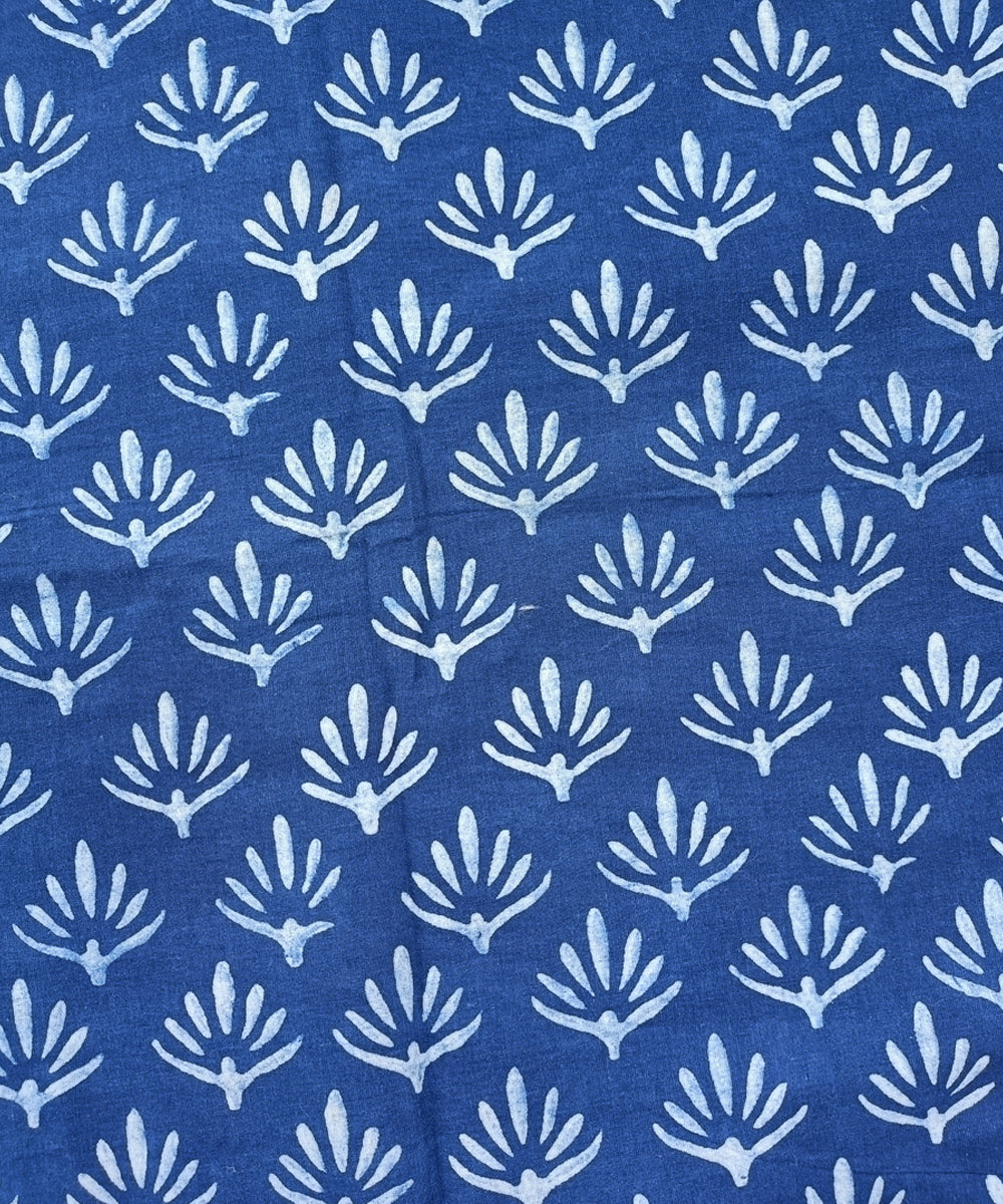 Blue handspun handwoven natural dye dabu printed cotton blouse piece