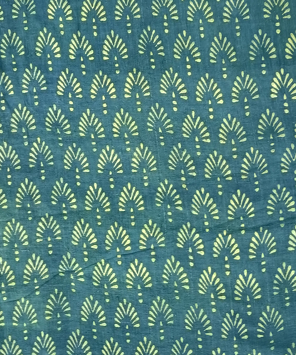 2.5m Green natural dye handspun handwoven cotton dabu kurta fabric