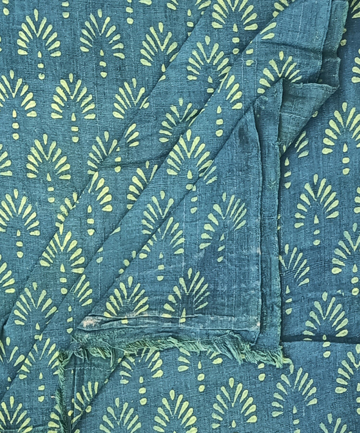2.5m Green natural dye handspun handwoven cotton dabu kurta fabric