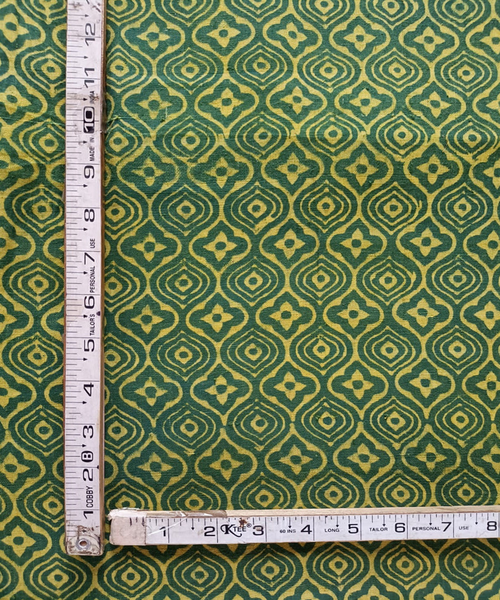 2.5 m Green yellow handwoven handspun cotton dabu print kurta material
