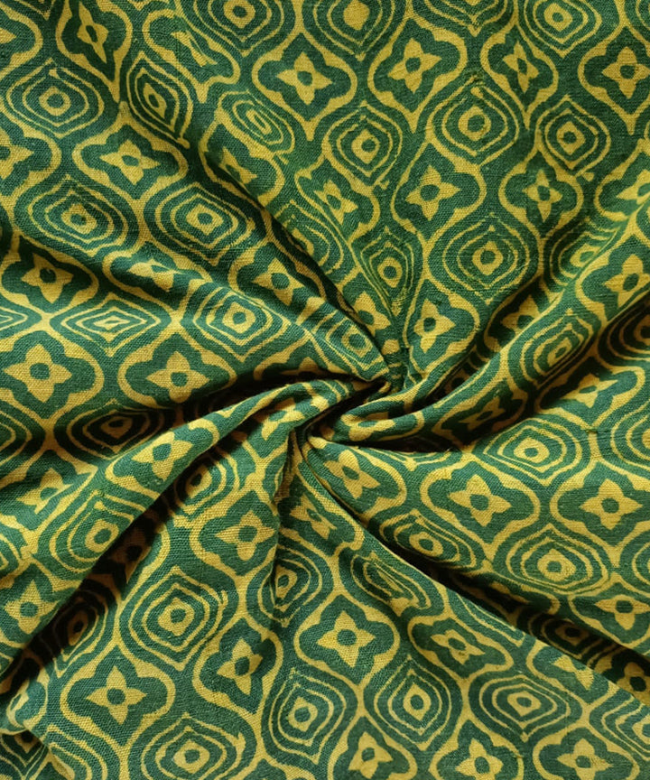 2.5 m Green yellow handwoven handspun cotton dabu print kurta material