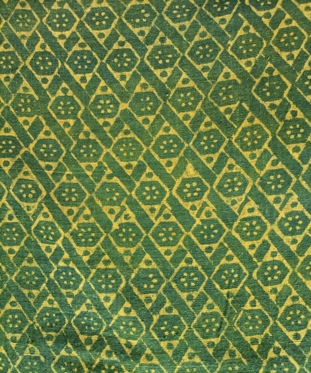 2.5m Green yellow handspun hand woven cotton dabu print kurta material