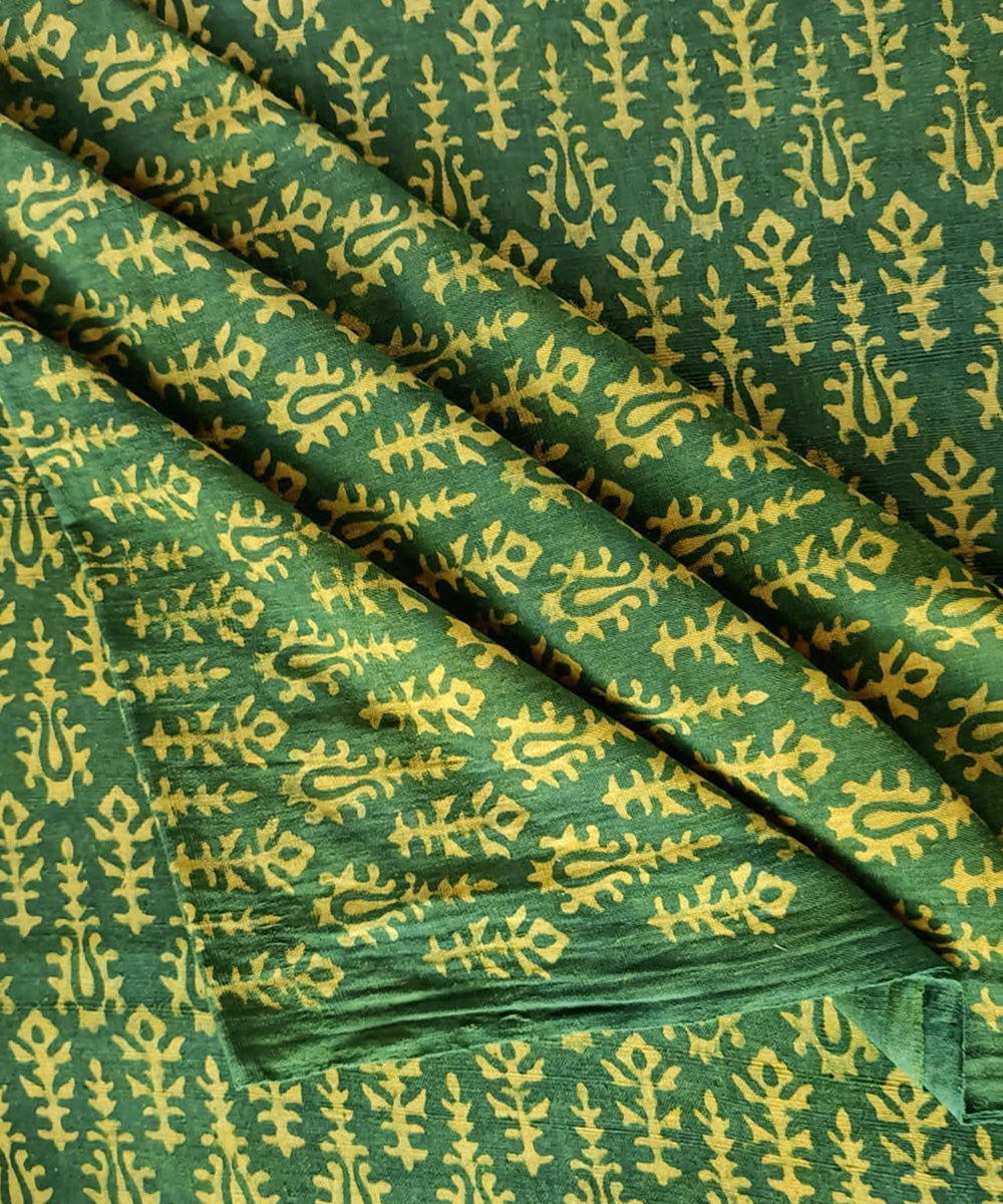 2.5m Yellow Green handspun handwoven cotton dabu print kurta material