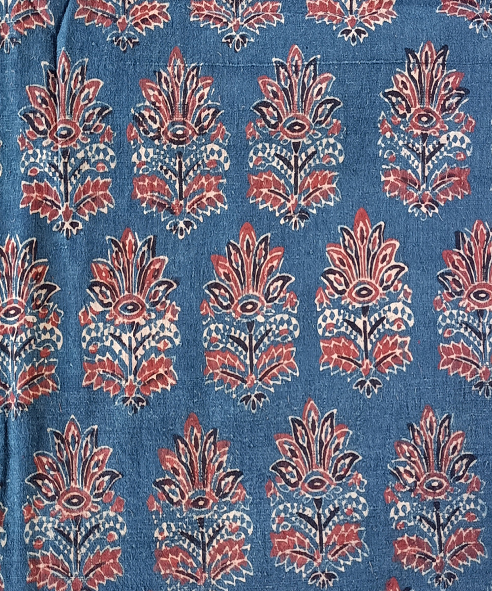 2.5m Blue red hand spun handwoven cotton ajrakh print kurta material