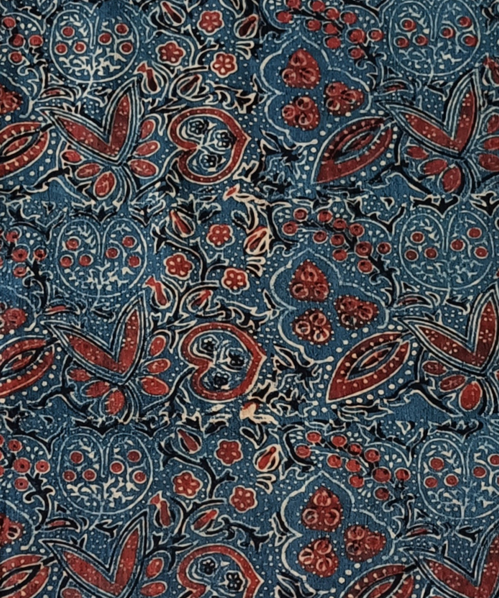 2.5m Blue red handspun handwoven cotton ajrakh print kurta material