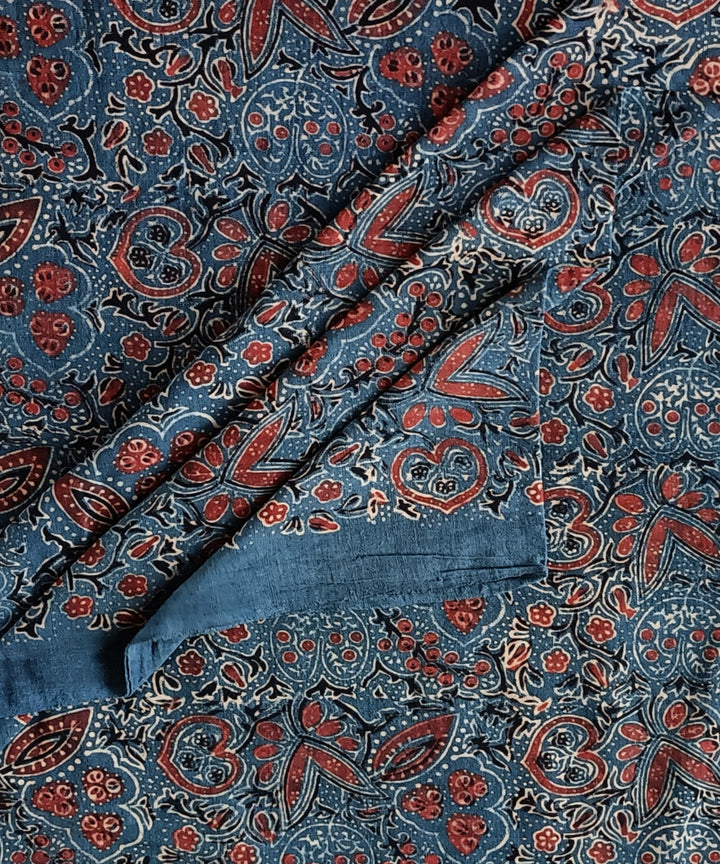 2.5m Blue red handspun handwoven cotton ajrakh print kurta material