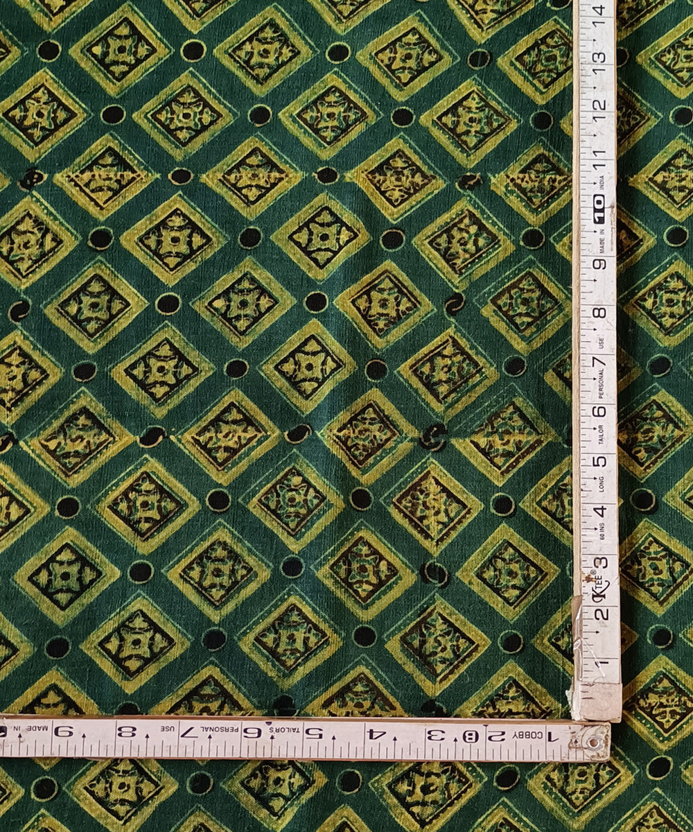 2.5m Green yellow handspun handwoven ajrakh cotton kurta material