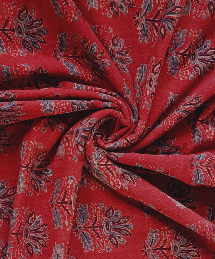2.5 m Red blue handspun handwoven cotton ajarakh print kurta material