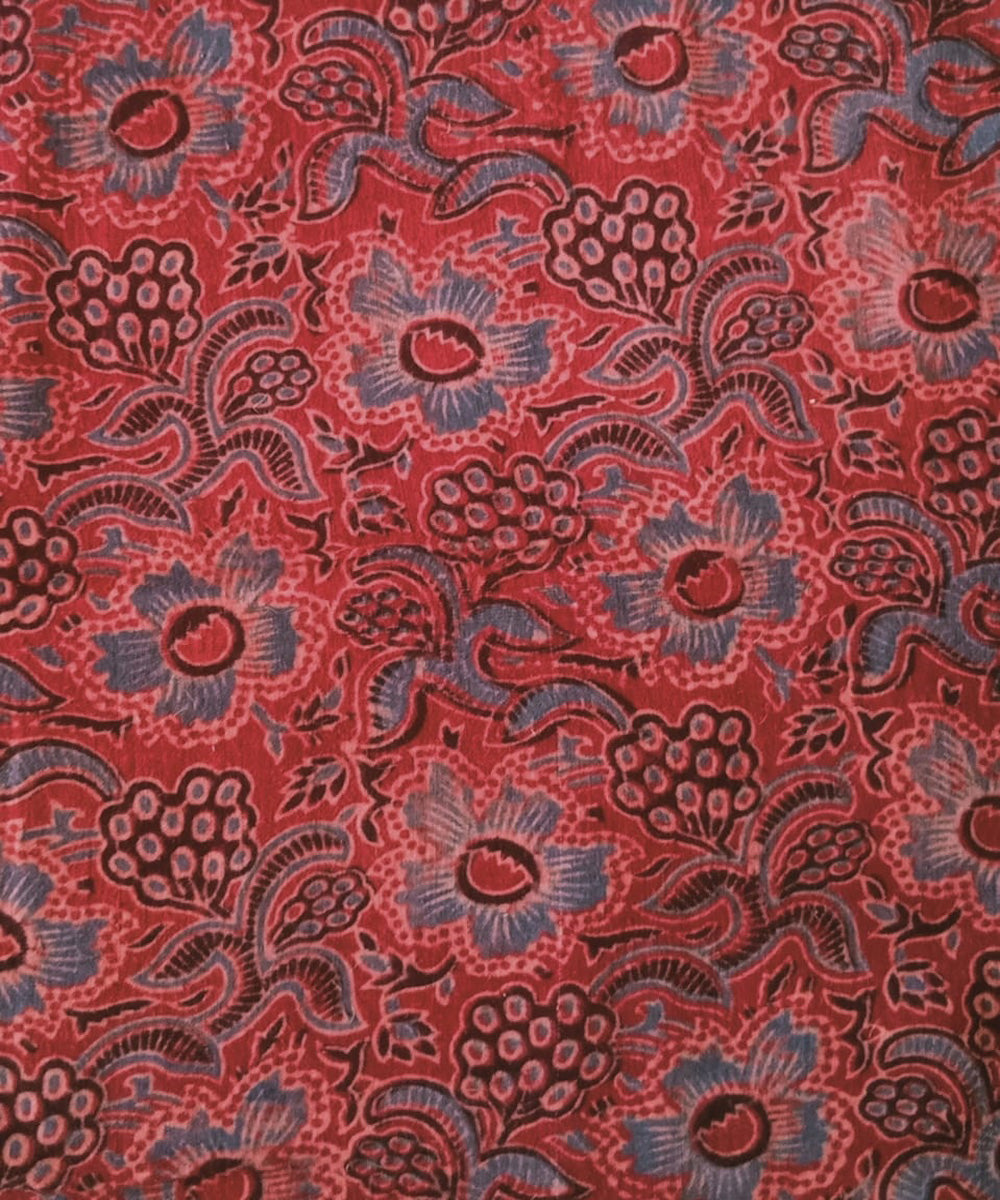 2.5m Red blue handspun handwoven cotton ajrakh kurta material