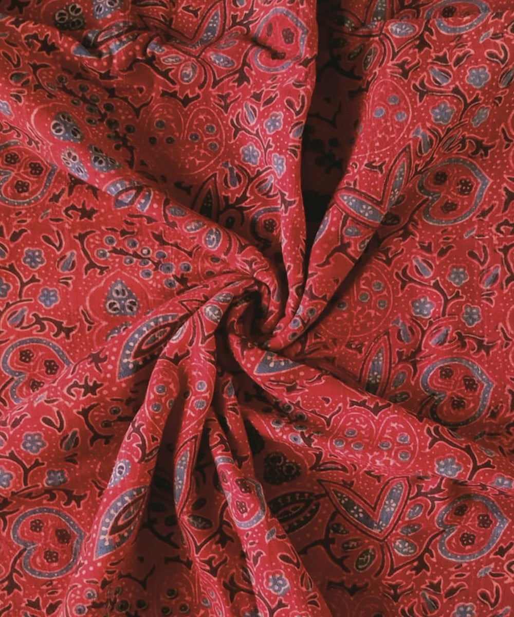 2.5m Red black handspun handwoven ajrakh cotton print kurta material