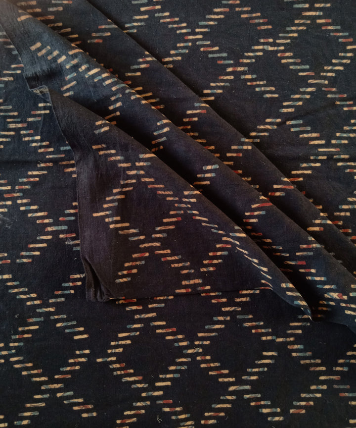 2.5m Black multicolor handspun handwoven cotton ajrakh kurta material